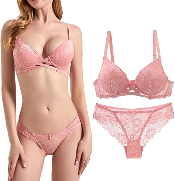 Women's Push Up Bra and Panty Set Lace Lingerie Set Underwire Padded Bra