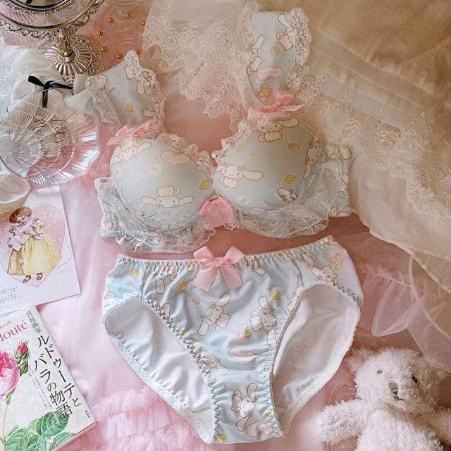 Super Cute Skay Anime Lolita Bra Sweet Lace Comics Bow Flouncing Underwear Set