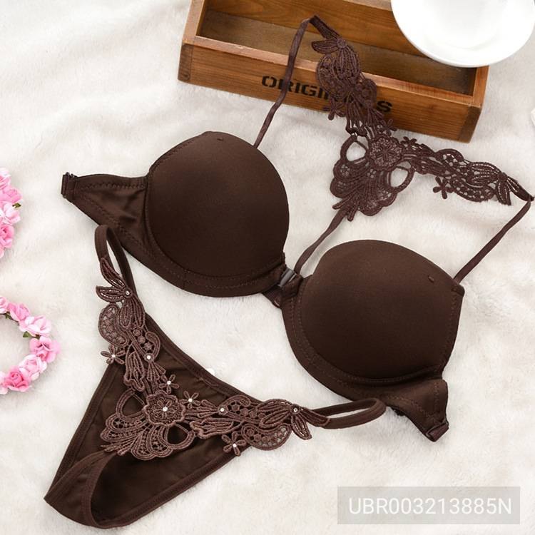 Abetteric Women's G-String Open-Front Underwear Bralette Bra and Panty Set