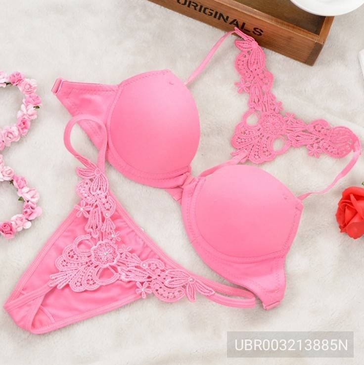 Pink Underwear Bralette Bra and Panty Set