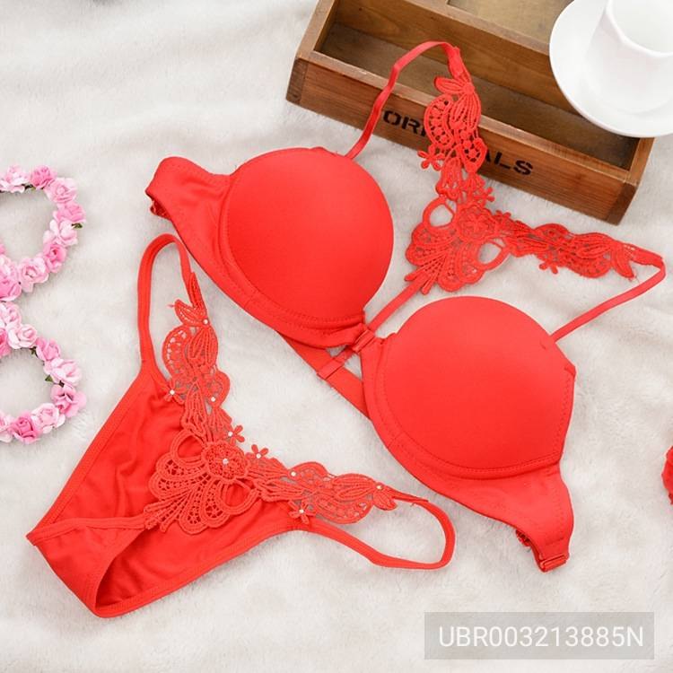 Red Underwear Bralette Bra and Panty Set