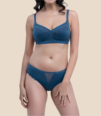 Soie Blue Lace Work Bra Panty Set 1
