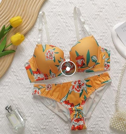 Pleasing Strings Women Floral Print Wired Push-Up Bra & Panty Set
